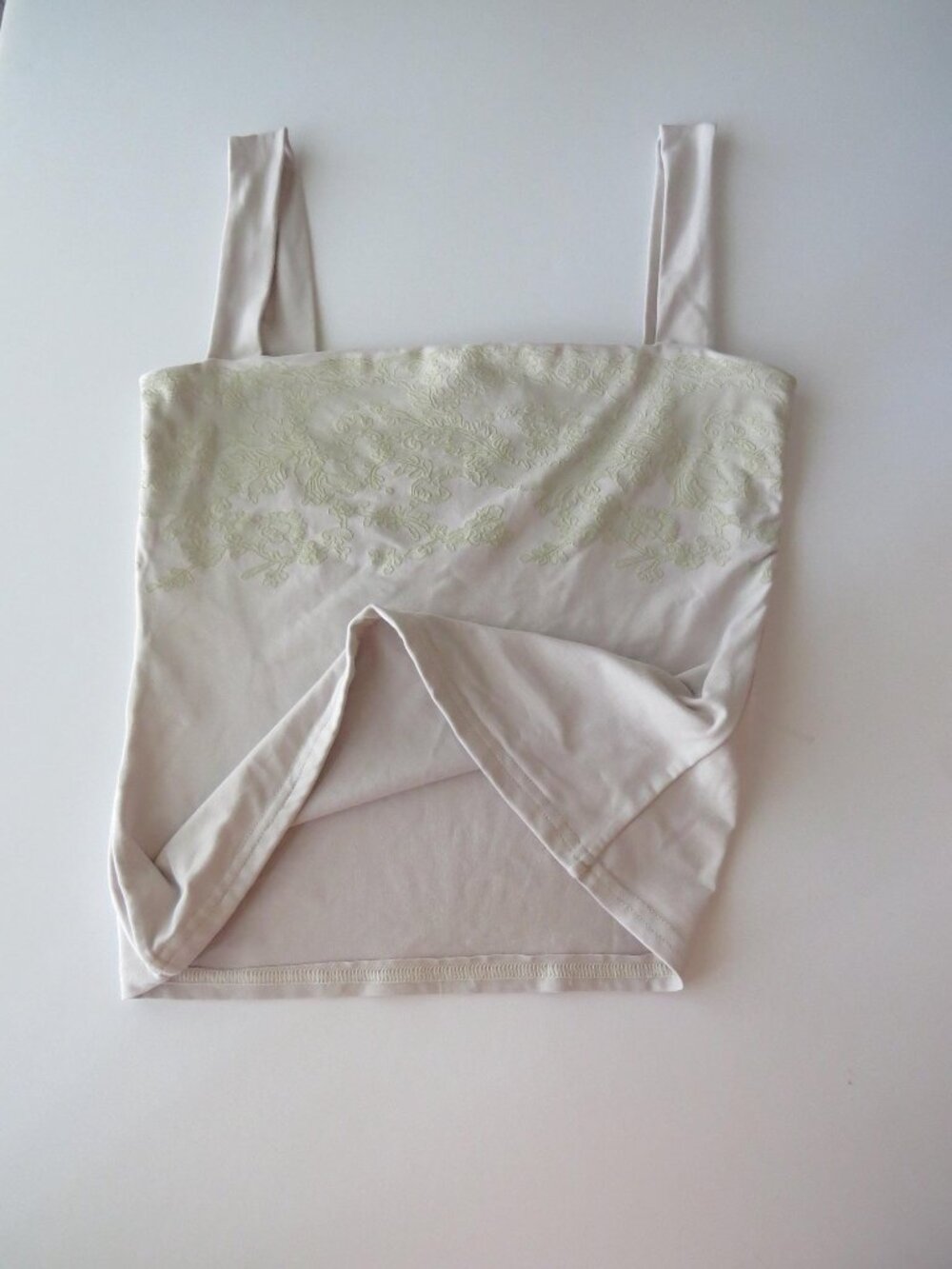 Vintage French Morgan De Toi Pale Green Floral Cornely Embroidery Cami, Made in